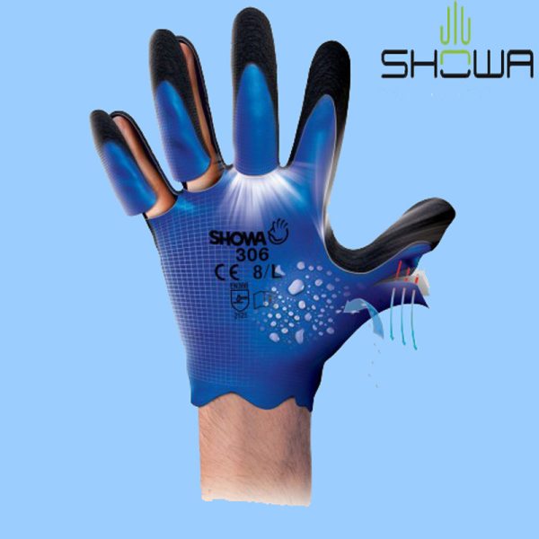 Showa 306 Latexschaum-Vollbeschichtung mit extra Griffsicherheitsbeschichtung auf der Handinnenfläche