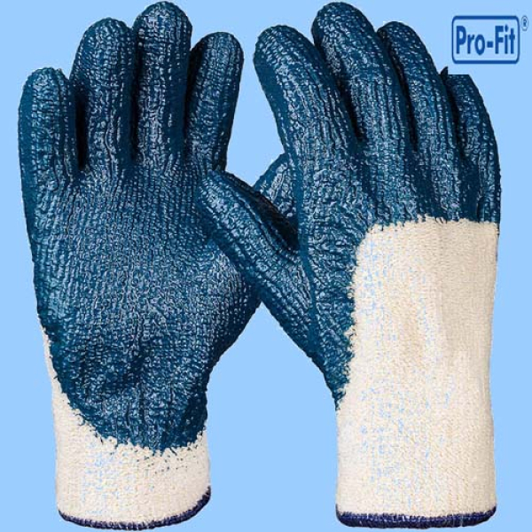 Pro-Fit Hercules Nitril-Handschuh blau geraut  beschichtet Strickbund